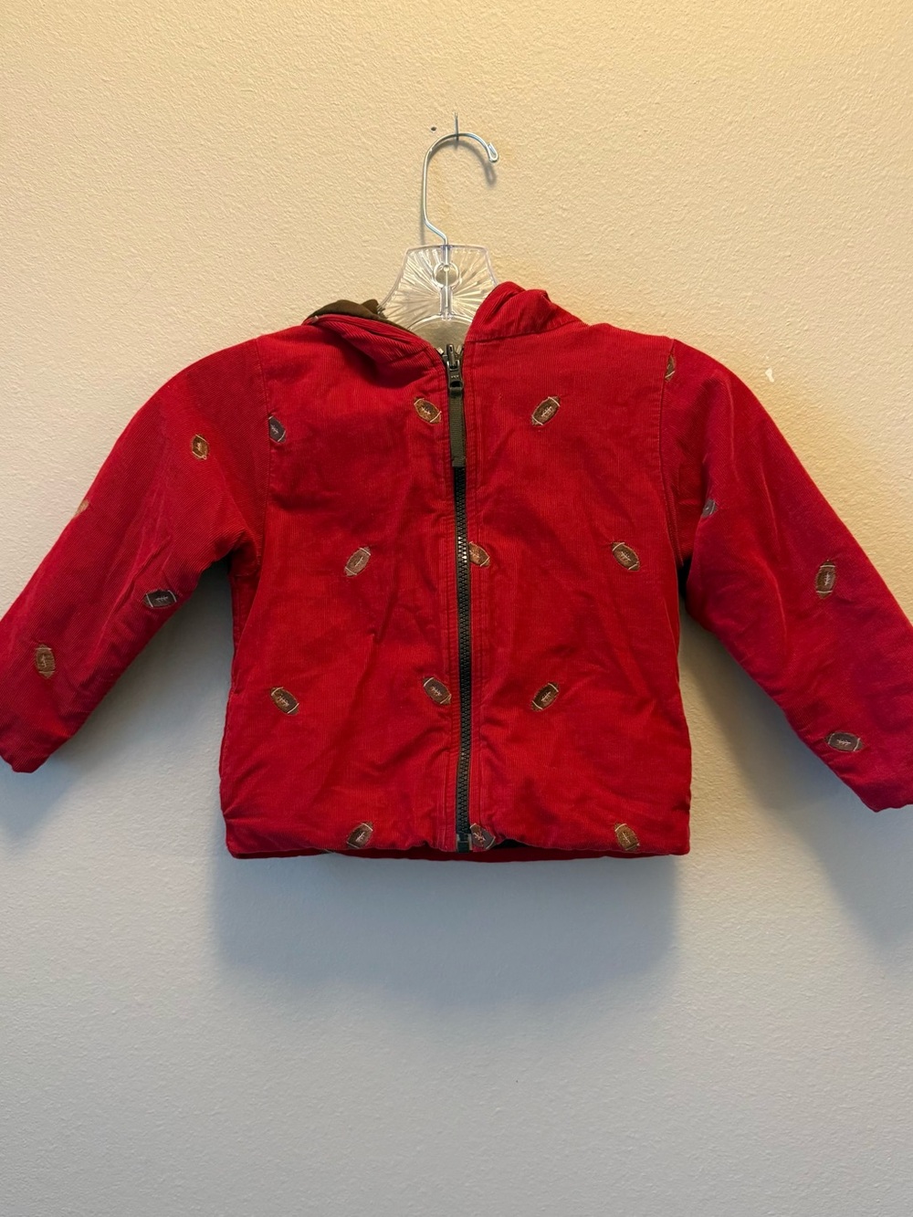 Boutique Reversible Toddler Jacket (2T) Red All Over Football Print Hooded Coat